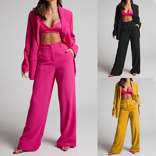 Fashion Casual Women Blazers Set Elegant Long Pants Blazer Suit Solid Two Pieces Office Lady Autumn Winter Clothes