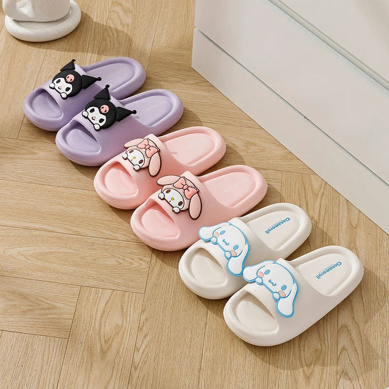 Cute Sanrio Kuromi Summer Slippers My Melody Cinnamoroll Summer Non-slip Home Bathroom Sandals Parent-child Outdoor Beach Shoes