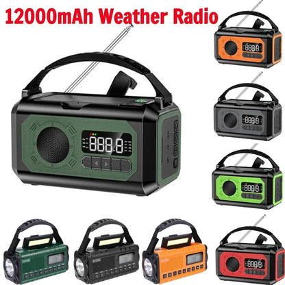 12000mAh AM/FM/NOAA Weather Radio with 2 Solar Panels Solar Hand Crank Portable Emergency Radio Reading Lamp for Outdoor Camping