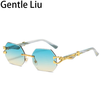 Small Frame Hexagon Rimless Sunglasses Men Retro Frameless Sun Glasses for Women 2024 Luxury Brand Square Eyewear UV400 Shades