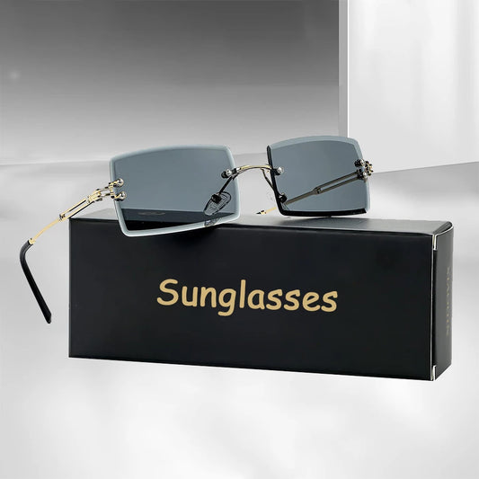 Men's Sunglasses Retro Sunglasses for Men Women Tinted Lens Metal Frame Vintage Rimless Rectangle Glasses UV400 Protection