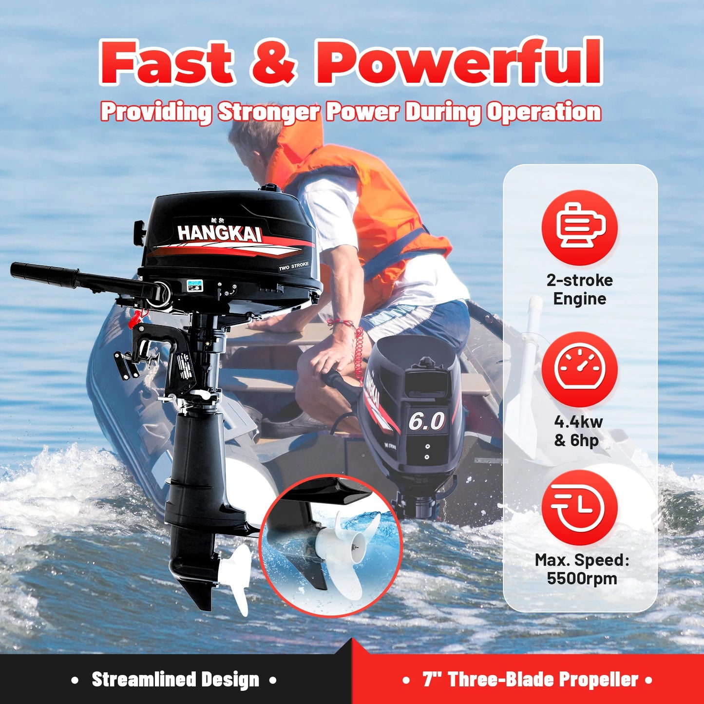 YIYIBYUS 6HP Outboard Motor 2-Stroke Outboard Boat Motor Engine Fishing Boat Power Engine Short Shaft Water Cooling CDI System