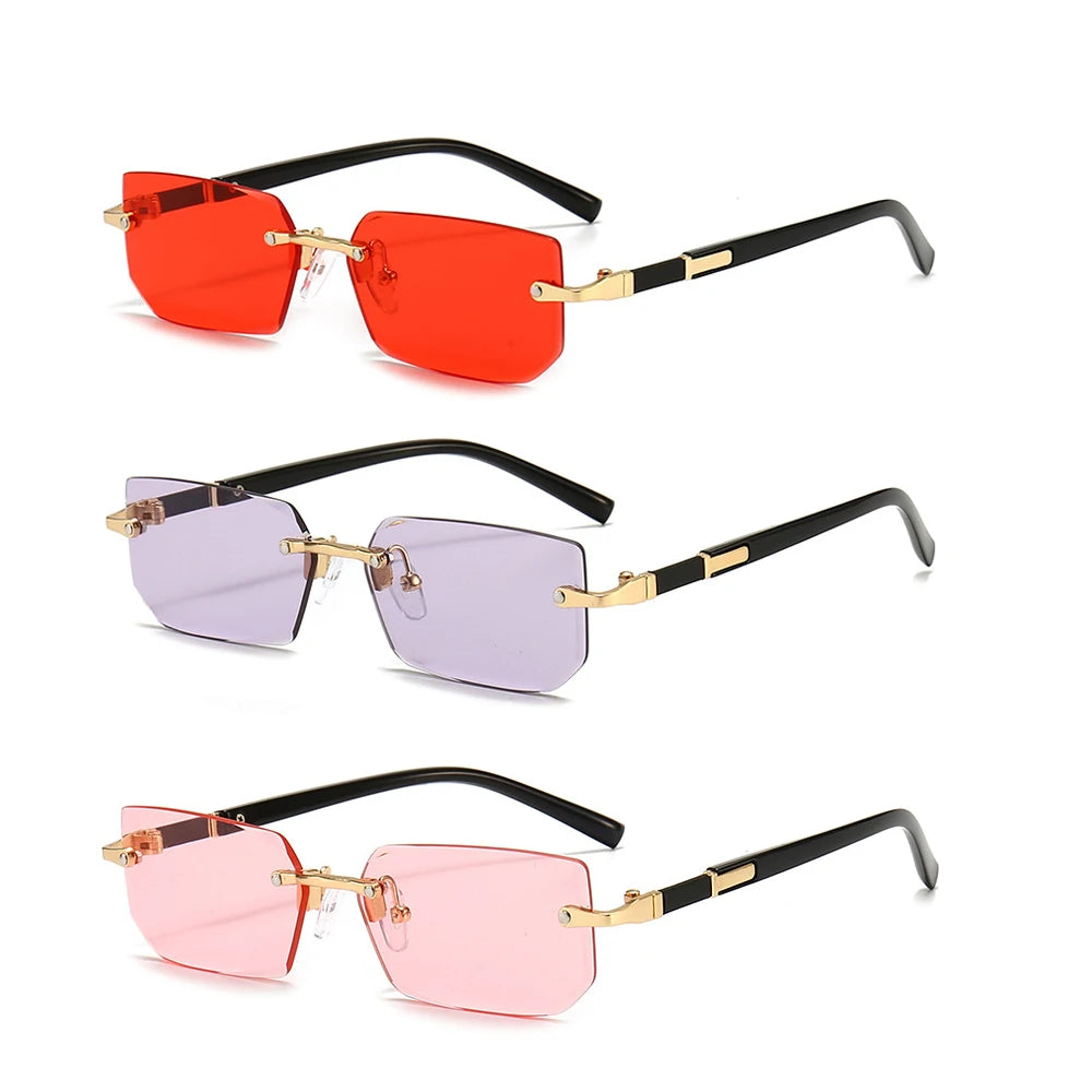 Rimless Sunglasses Rectangle Fashion Popular Women Men Shades Small Square Sun Glasses For Female Male Summer Traveling Oculos