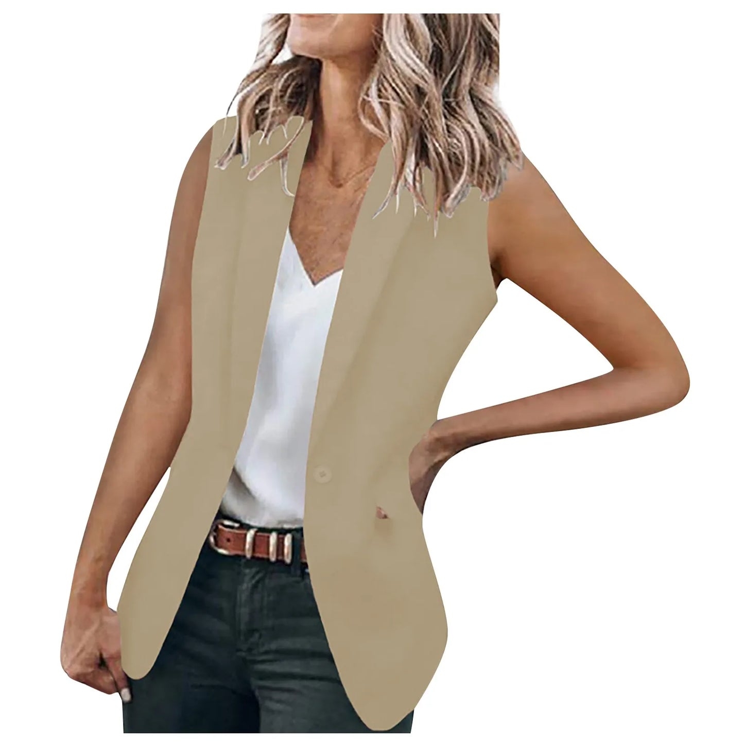 Fashion Office Blazer Vest Women Summer 2022 Turn-down Collar Single Button Wasitcoat Female White Color Sleeveless Jackets New