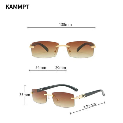 KAMMPT Rimless Rectangle Sunglasses 2024 New in Vintage Gradient Ocean Lenses Shades Trendy Brand Designer Fashion Sun Glasses