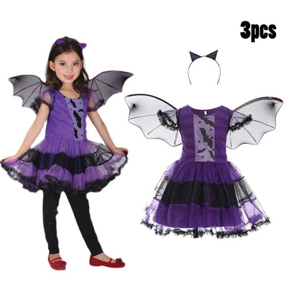 2024 Girls Cosplay Vampire Halloween Dress For Kids Ghost Bride Gothic Costume Count Vampiran Carnival Outfit Black Red Clothes