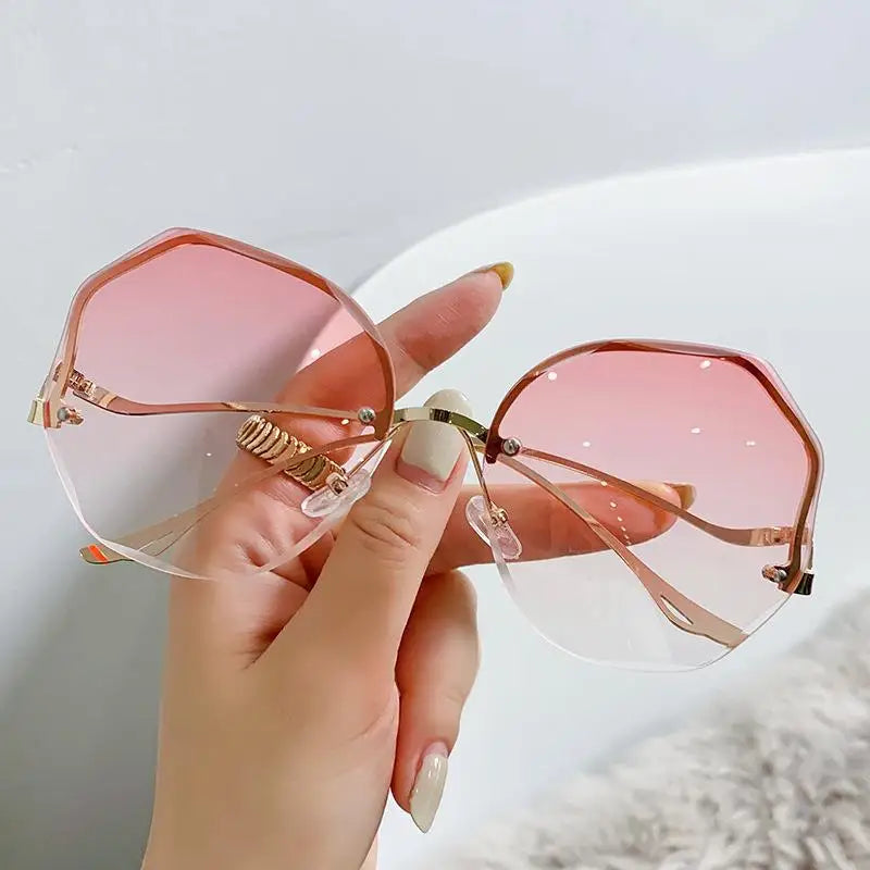 Rimless Sunglasses Women Metal Female Vintage Ladies Stylish Design Oversized Square Sun Glasses UV400