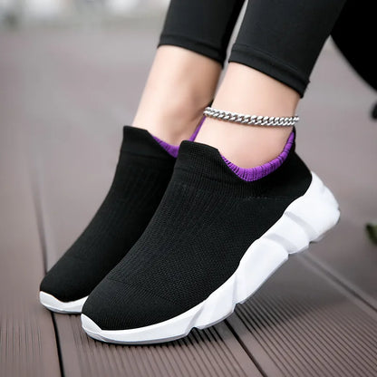 New Pink Women's Casual Sneakers Large Size 36-42 Comfort Breathable Socks Shoes For Women Slip-On Platform Loafer Shoes Womens