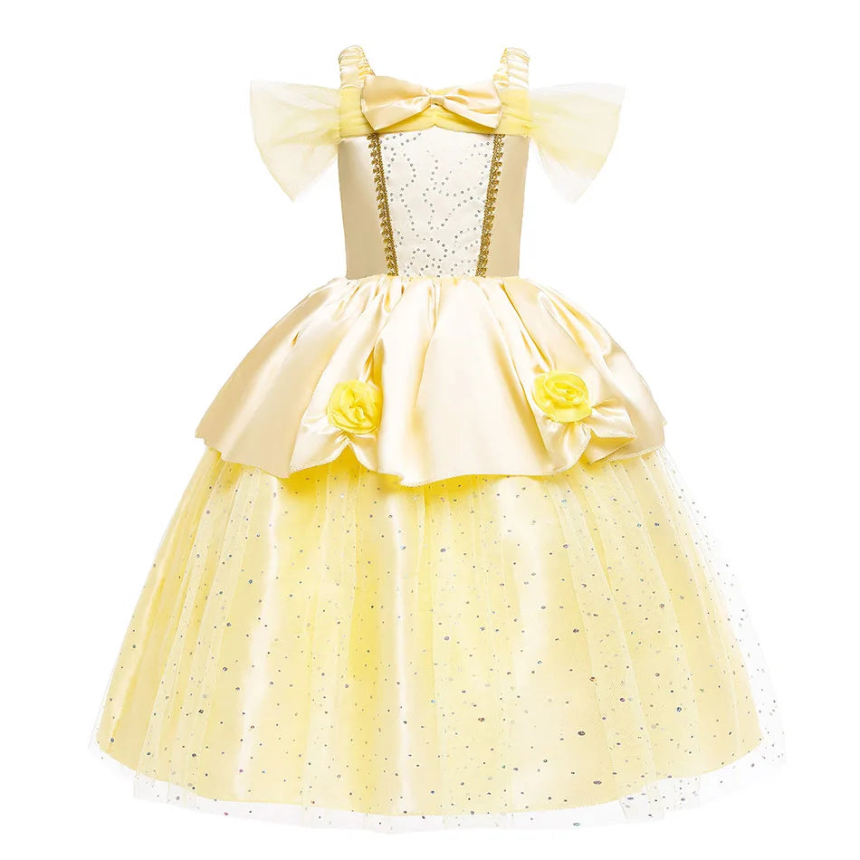 Children Snow Queen Dress Kids Princess Christmas Cosplay Dress Girls Elsa Belle Performance Luxury Clothing Party Fancy Clothes