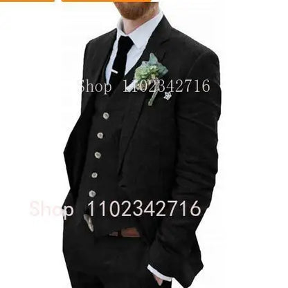 Costume Homme 3 Piece Linen Men Suits 2023 Groom Tuxedo for Wedding Groomsman Summer Beach Male Suit (Jacket+Pants+Vest) Terno