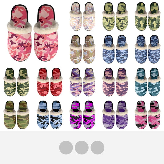 Unisex Indoor Home Pink Camouflage Plush Cotton Slippers Comfortable Keep Warm Flannel Upper EVA Soles With Anti-Slip Design