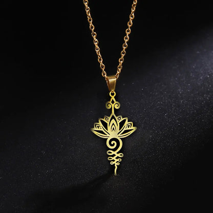 YILUOCD 18K Gold Plated Unalome Pendant Necklace Yoga Lotus Flower Healing Charms Necklaces for Women Unique Buddhism Jewelry