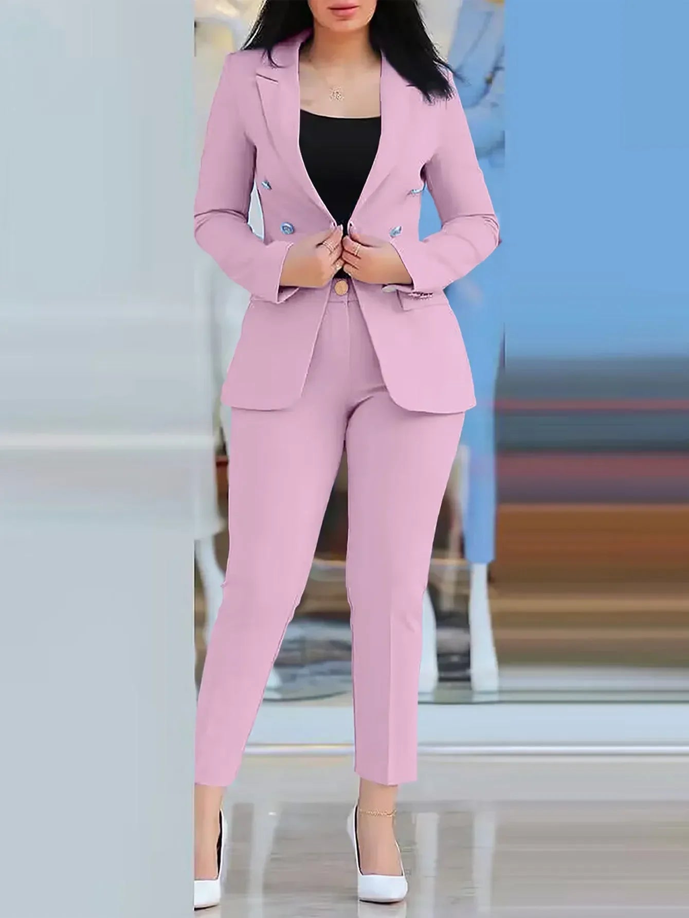 2025 Women Formal Jacket & Trousers Office Lady Outfits Autumn Women Two Pieces Set Print Blazer Coat & Pants Suit Sets Female