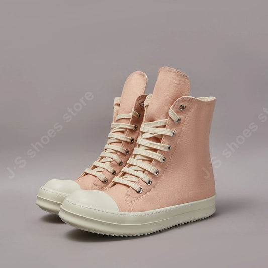 Ricks Men Casual Shoe Women Pink Canvas Shoes High Top Sneaker Owens Ankle Boot Zipper Thick Sole Flat Shoes Luxury Sneakers