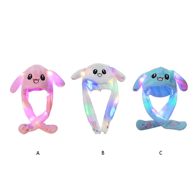 1Pcs Glowing Rabbit Hat Cute Plush Hat With Ears That Move Children'S Plush Toy Holiday Gift Cosplay Rabbit Ears Sports Hat