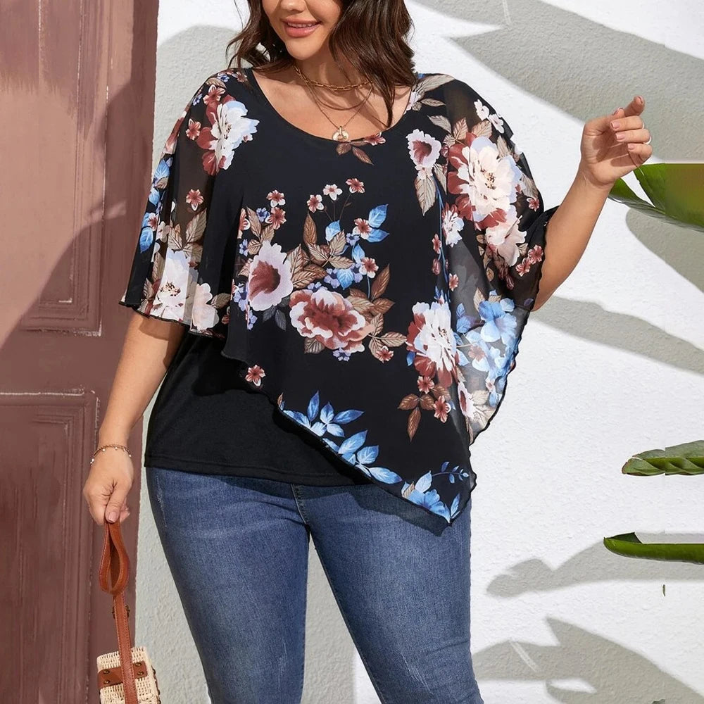 Plus Size Chiffon Women Tops 2024 Summer Oversize Printing Casual Pullover Large Size Female Clothing Beach Holiday T-Shirts Tee