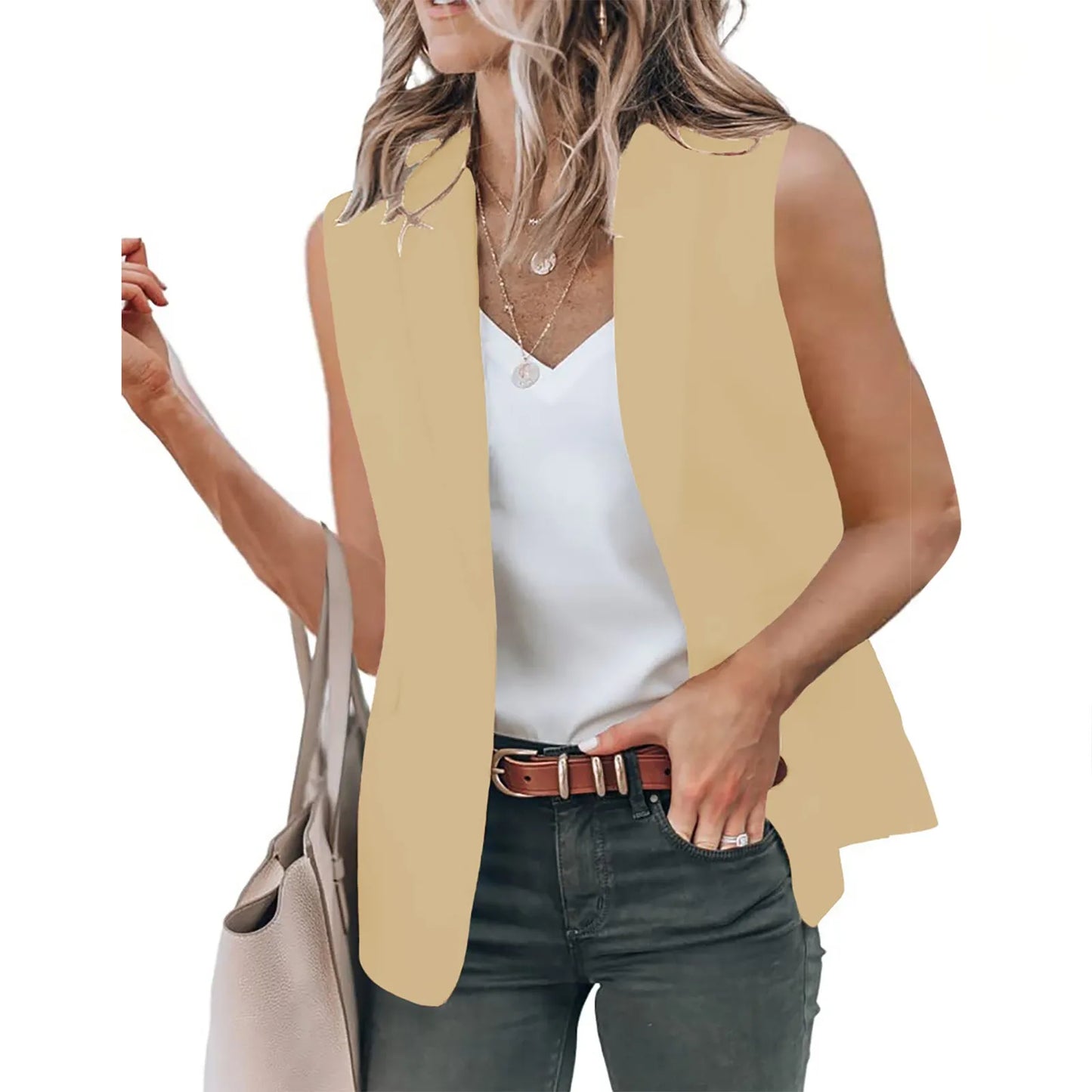 Fashion Office Blazer Vest Women Summer 2022 Turn-down Collar Single Button Wasitcoat Female White Color Sleeveless Jackets New