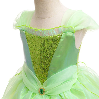 Tinker Bell Girls Fairy Princess Dress Kid Cosplay Elf Costume Tinkerbell Halloween Carnival Party Clothes Fantasy Green Vestido