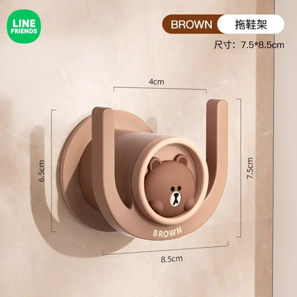 Brown Wall Mounted Cartoon Punch Free Wall Drain Slipper Storage Rack Line Friends Kawaii Home Bathroom Bathroom Slipper Rack