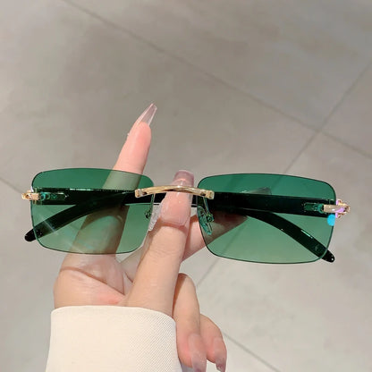 KAMMPT Rimless Rectangle Sunglasses 2024 New in Vintage Gradient Ocean Lenses Shades Trendy Brand Designer Fashion Sun Glasses