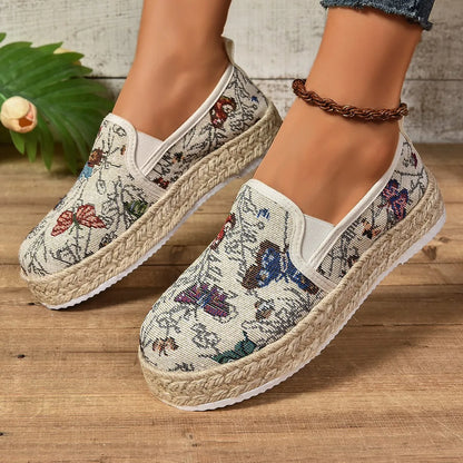 Women Flats Shoes 2025 Summer New Fashion Platform Loafers Flowers Casual Comfortable Sneakers Women Barefoot Shipping Shoes