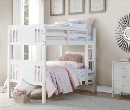 Stackable and Detachable Bed Frames for Kids and Teens, with Ladder, High Guardrail, Wood Slats, No Boxspring Required