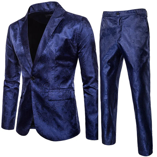 High Quality Men's Classic Jacquard Suit Set 2pieces (Blazer+pants) Luxury Fashion Business Slim Social Ball Tailcoat Size S-3XL