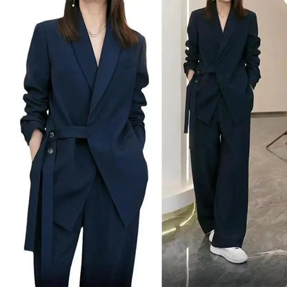 Women's Spring Autumn New Casual Suit Jacket Matching Set Korean Elegant Loose Blazers Wide Leg Pants Two Piece Female Clothing