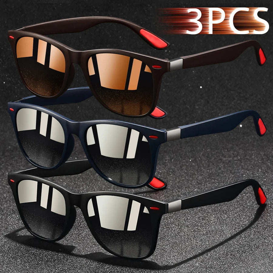 3 PCS Fashion Retro Metal Square Frame Sunglasses Men Ladies 's Luxury Brand Designer Sunglasses Anti-Glare Retro Eyewear UV400