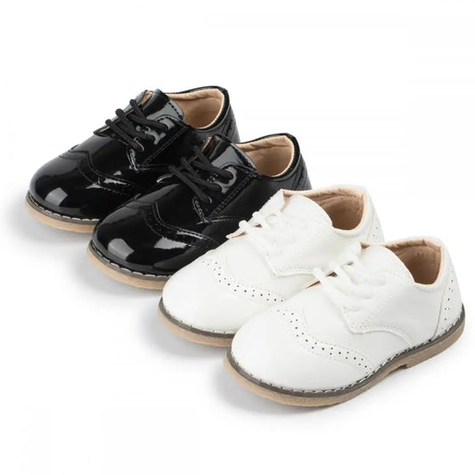 New Children's Leather Shoes Anti-Slip Waterproof Casual Shoes Boys Girls Lace-Up Solid Color Sneakers Young Children's Shoes