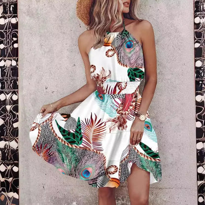 Summer Floral Print Mini Dress Women 2024 Sexy Halter Dresses For Women Casual Sleeveless Beach Holiday Dress Boho jurken dames