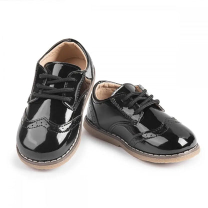 New Children's Leather Shoes Anti-Slip Waterproof Casual Shoes Boys Girls Lace-Up Solid Color Sneakers Young Children's Shoes