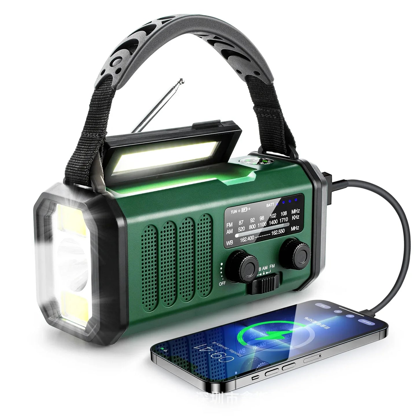 10000mAh Crank Emergency Radio Solar Radio NOAA/AM/FM Weather Radio With Polymer Battery LED Reading Light SOS Alarm Compass