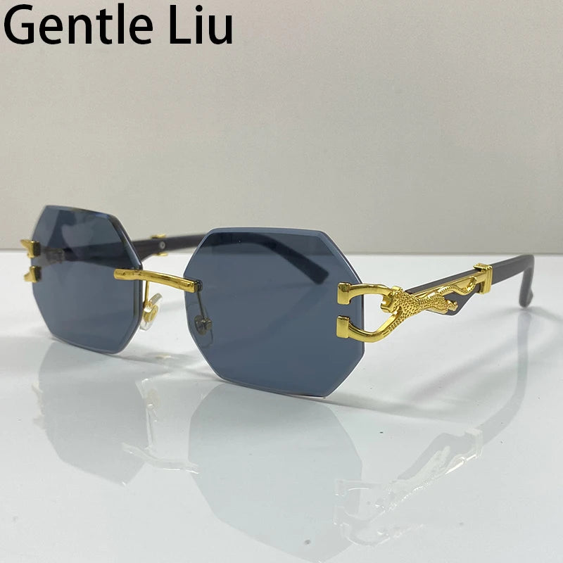 Small Frame Hexagon Rimless Sunglasses Men Retro Frameless Sun Glasses for Women 2024 Luxury Brand Square Eyewear UV400 Shades