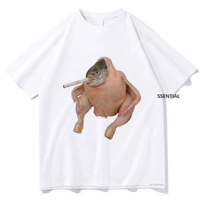 Fish Face Chicken Smoking A Cigarette Meme Tshirt Funny Men/Women Clothing Harajuku T-shirt Unisex Tops Graphic T Shirts