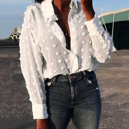 Womens Tops and Blouses Elegant Long Sleeve chemise femme Polka Dot Loose OL Shirt Ladies Chiffon Blouse Dames blusa feminina