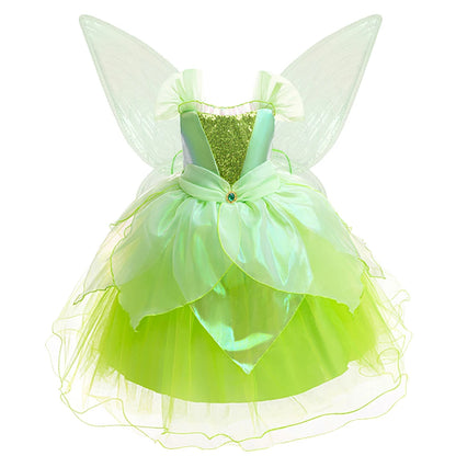 Tinker Bell Girls Fairy Princess Dress Kid Cosplay Elf Costume Tinkerbell Halloween Carnival Party Clothes Fantasy Green Vestido