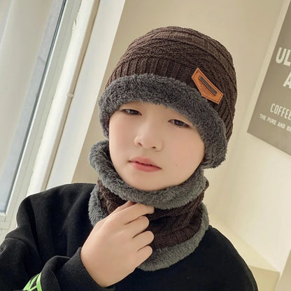 Kids Warm Knitted Hat Scarf Set Children Autumn Winter Hat Soft Knitted Cap Bonnet Infant Kids Hat For Boys Girls