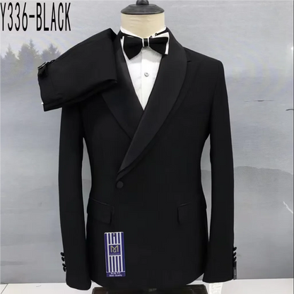 Fashion Black Suits for Men Slim Fit Double Breasted Blazer Pants 2 Pieces Set Prom Wedding Business Men Suit Shawl Lapel Tuxedo