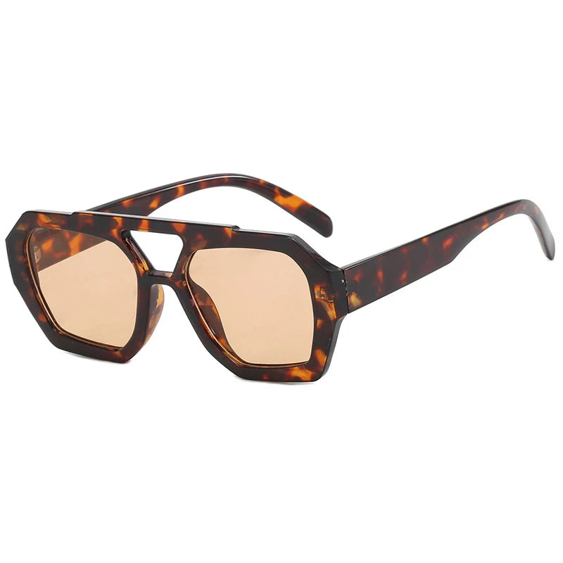 Vintage Square Sunglasses for Women Men Thick Frame Double Bridges Eyewear Female Fashion Chic Polygon Sun Glasses Leopard Blue