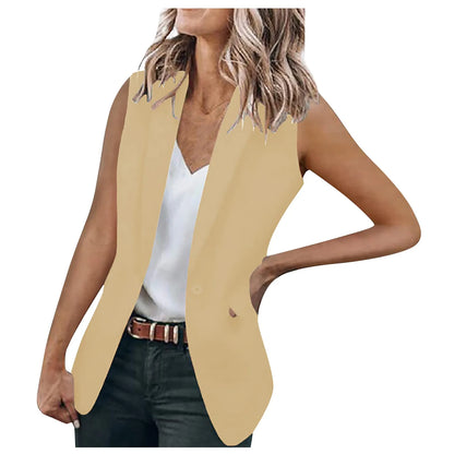 Fashion Office Blazer Vest Women Summer 2022 Turn-down Collar Single Button Wasitcoat Female White Color Sleeveless Jackets New