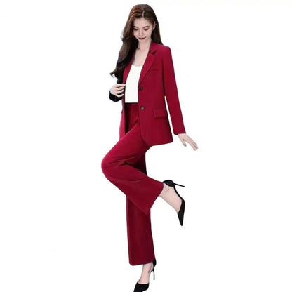 2004 Autumn Women Blazer Pants Set 2025 Spring  Lapel Single Button Blazer Coat Wide Leg High Waist Straight Leg Pants Suit