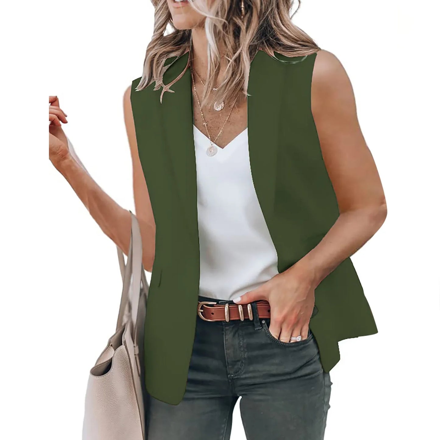 Fashion Office Blazer Vest Women Summer 2022 Turn-down Collar Single Button Wasitcoat Female White Color Sleeveless Jackets New