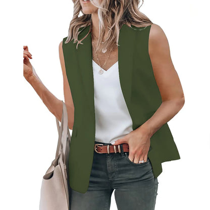 Fashion Office Blazer Vest Women Summer 2022 Turn-down Collar Single Button Wasitcoat Female White Color Sleeveless Jackets New