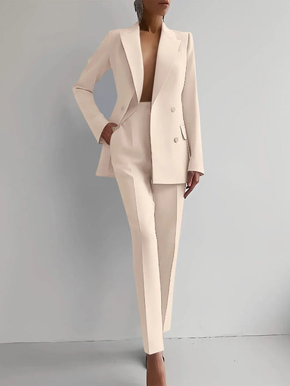 2024 Casual Long Sleeve Suit Set Office Lady Solid Elegant Slim Spring Autumn Tops Blazer Pants Two Piece Set Women Outfit