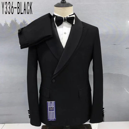 Fashion Black Suits for Men Slim Fit Double Breasted Blazer Pants 2 Pieces Set Prom Wedding Business Men Suit Shawl Lapel Tuxedo