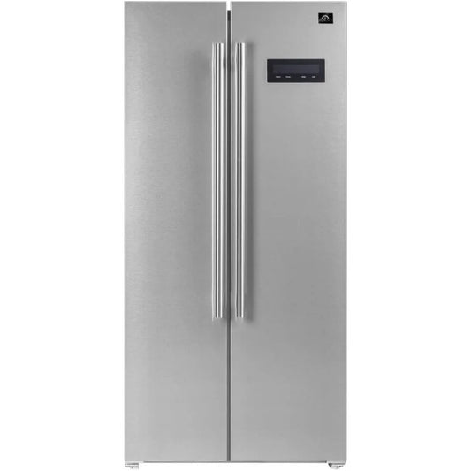 -by-side Refrigerator and Freezer with 15.6 Cu.Ft. Total Capacity - Stainless Steel Freestanding Fridge with LE