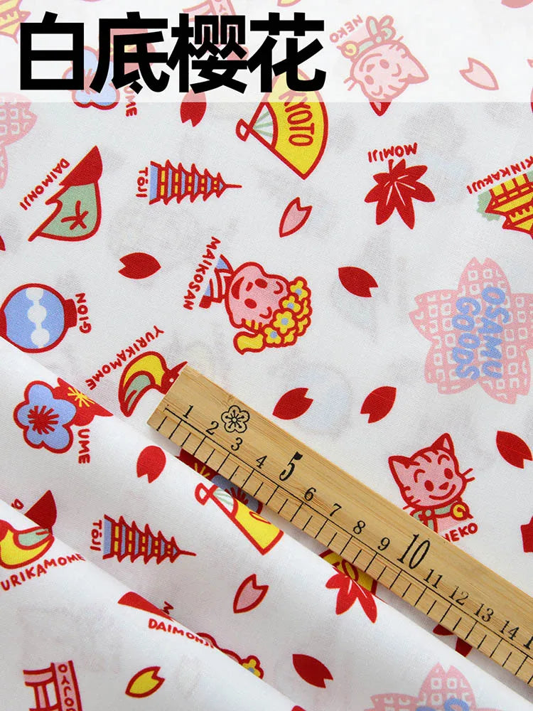 Japanese Style Cartoon Fabric Cute Illustration Comic Character Children Chintz for Sewing Clothes Dresses by Half Meter