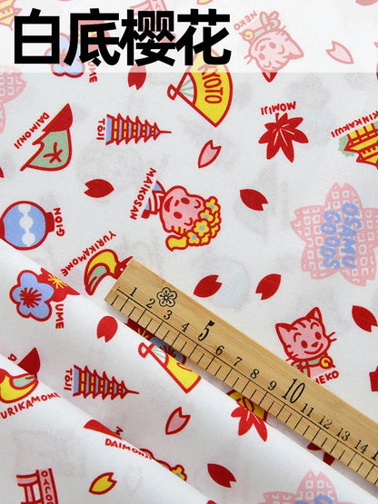 Japanese Style Cartoon Fabric Cute Illustration Comic Character Children Chintz for Sewing Clothes Dresses by Half Meter