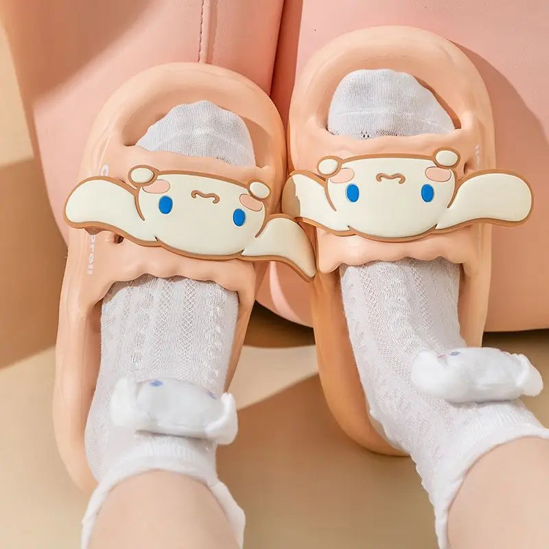 Miniso Cinnamoroll Kuromi Female Home Slippers Elder Girls Indoor Sandals Soft Soled Non-Slip Teenages Bathroom Shoe Women Youth